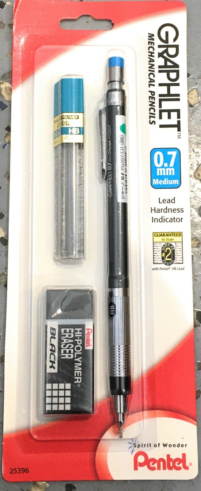 Pentel Graphlet Mechanical Pencil 0.7MM w/ 12 HB Lead Refills & Eraser Vtg New