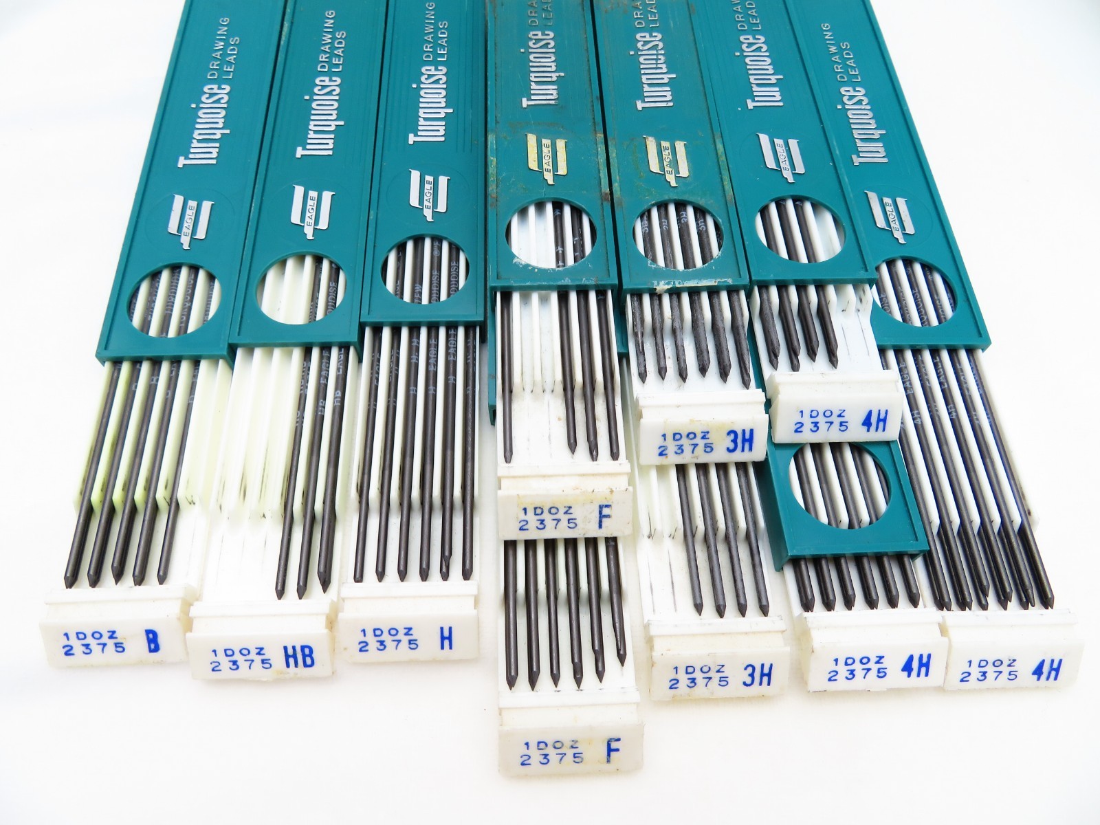 Vintage Eagle Turquoise Drawing Leads 10 Cases Assorted HB H B F 3H 4H Partial