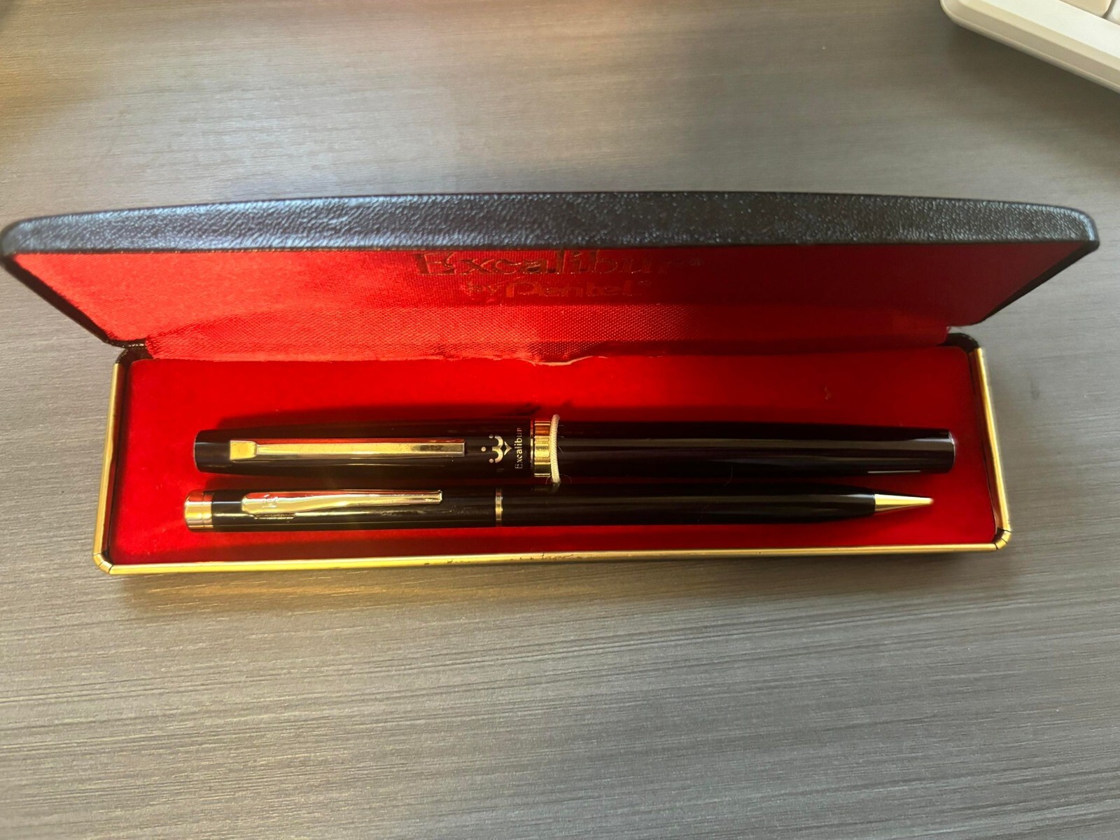 Vintage Pentel Crown Excalibur Japan Roller Pen and Mechanical Pencil Set & Case