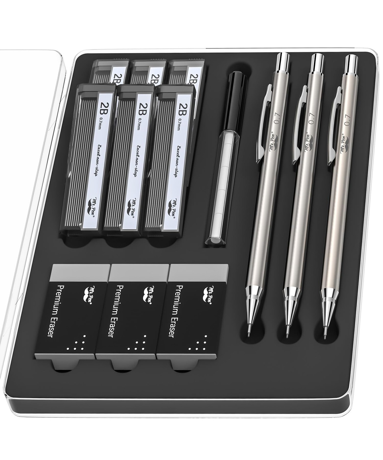Mr. Pen Metal Mechanical Pencil Set, 0.7mm, 3 1 Count (Pack of 1), Black