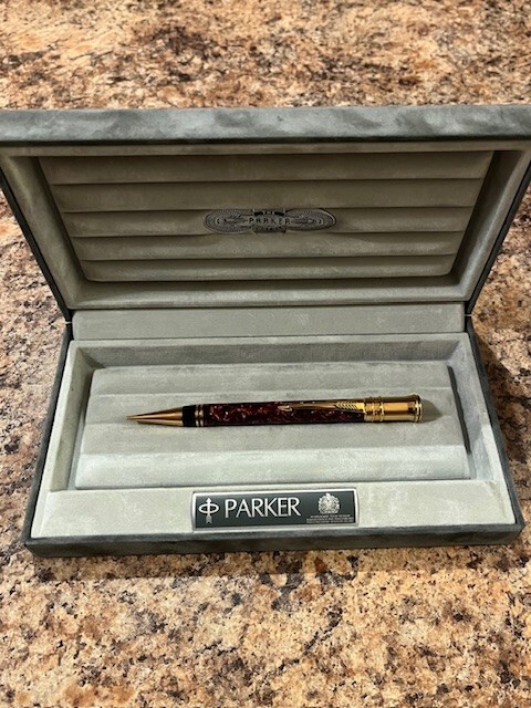 Parker Maroon Marble & Waterman Paris mechanical pencils & Parker Pen Holder