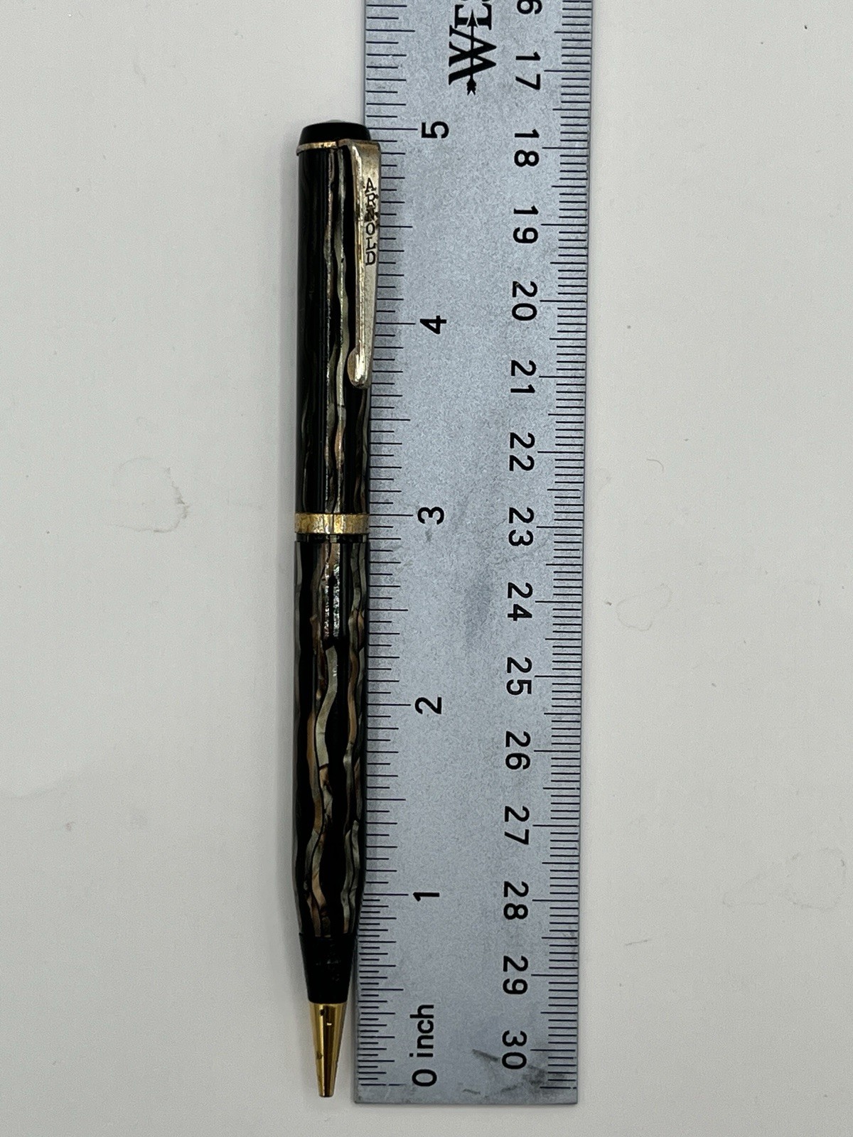 Vtg Arnold Twist Retractable Mechanical Pencil w/ Clip Black/Bown Marble Swirl