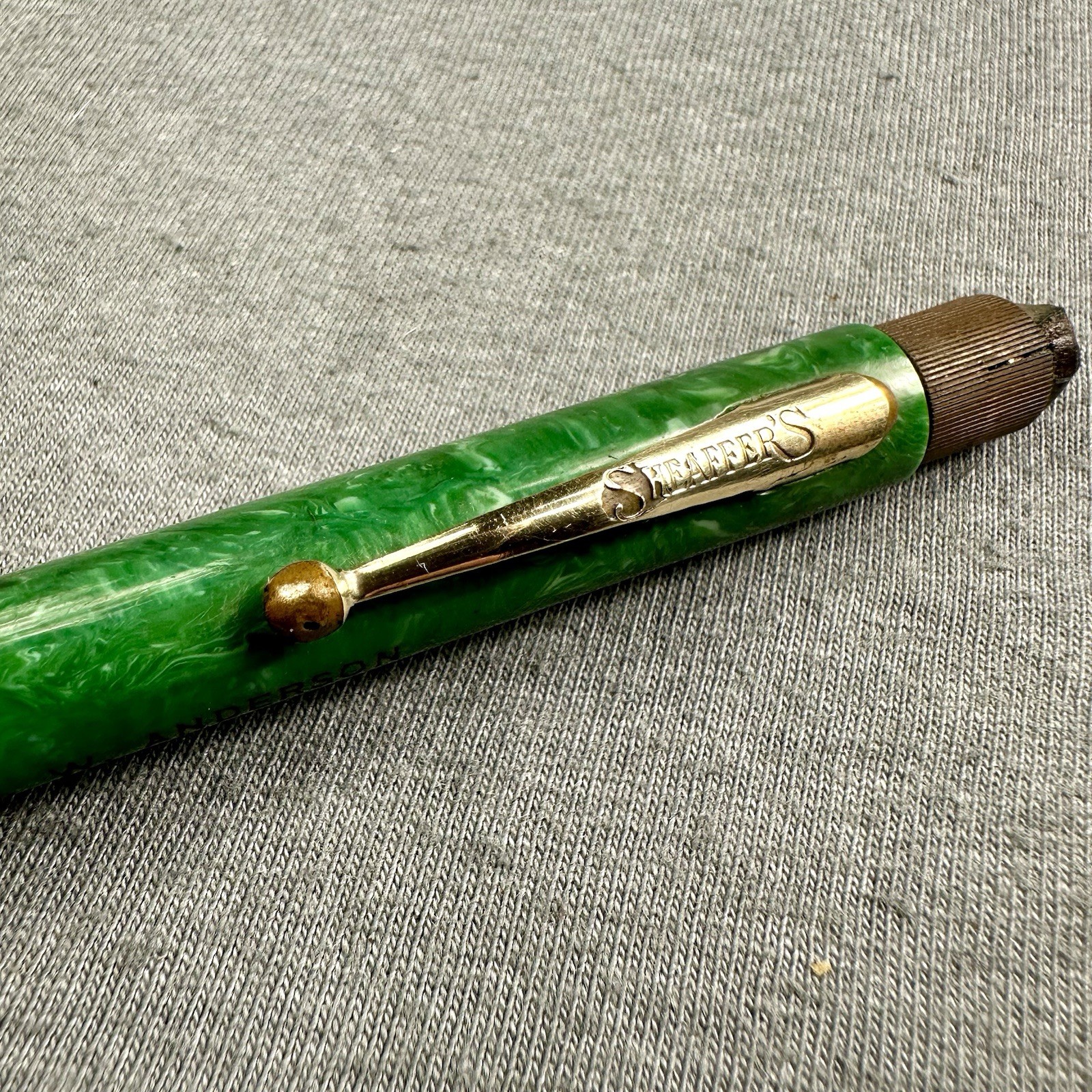 1920s Sheaffer’s Large Jade Green Lifetime Pencil Gold Filled Works Needs Crown