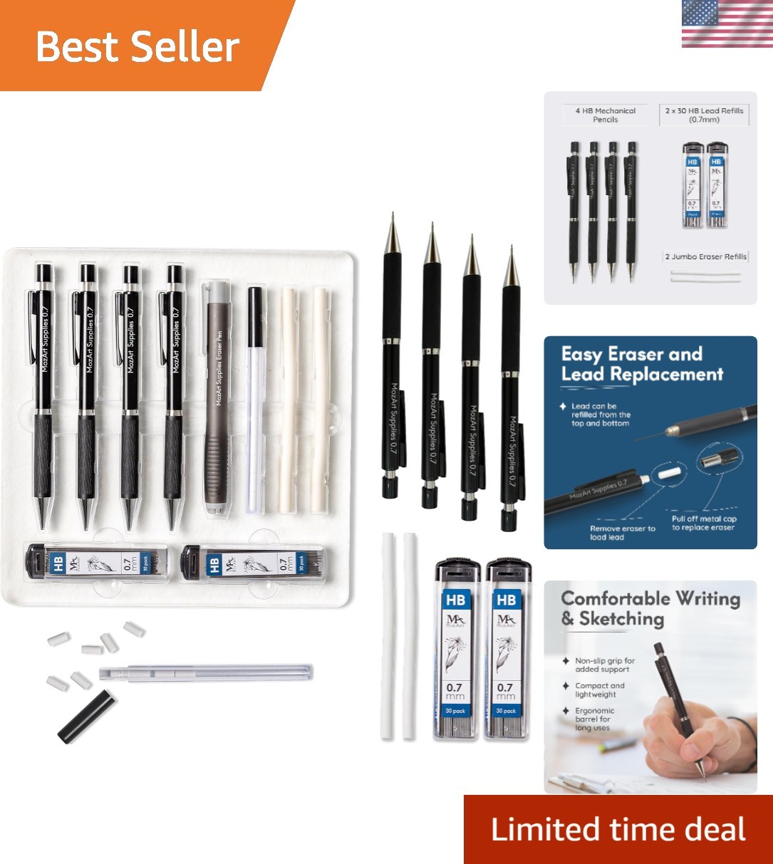 Elegant 0.7mm Metal Mechanical Pencil Set – Includes Case, Refills, & Eraser