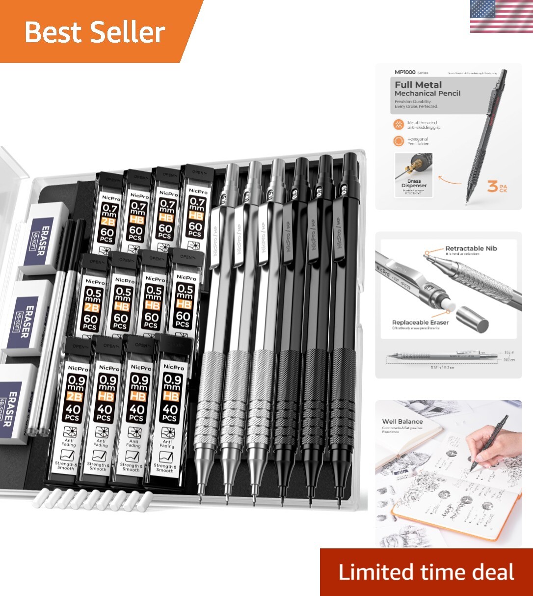 Lightweight Mechanical Pencil Kit with Storage Case – Ideal for Professionals