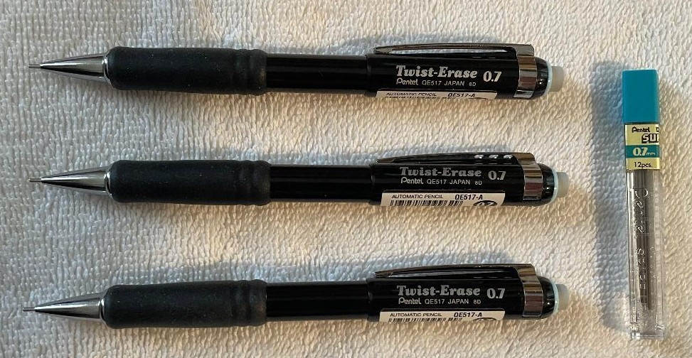 Pentel Twist-Erase Mechanical Pencil, (0.7mm), Black and 12 pcs refill tube