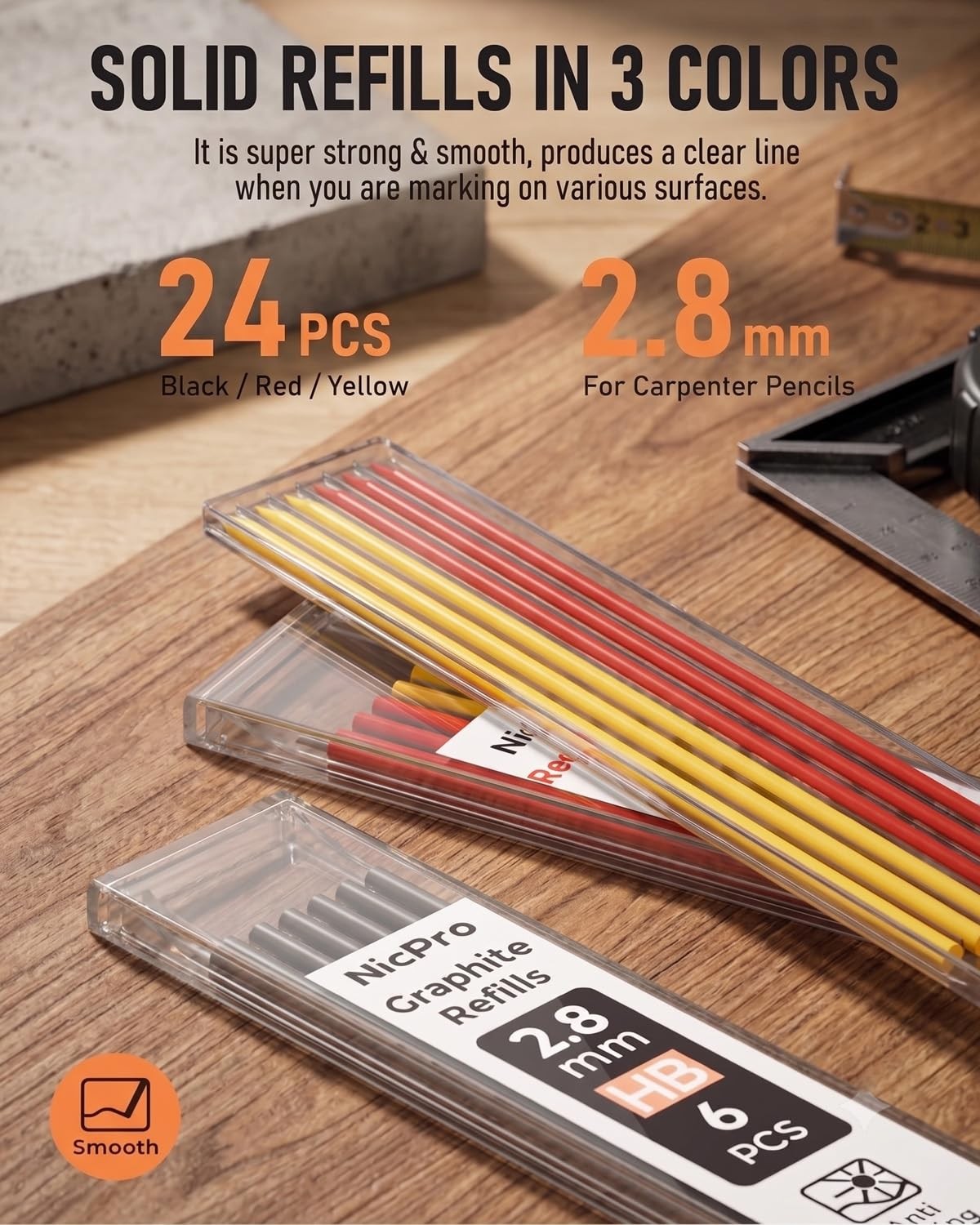 Nicpro 2Pack Carpenter Pencil with Sharpener, Mechanical 2 Pack, Red, Black