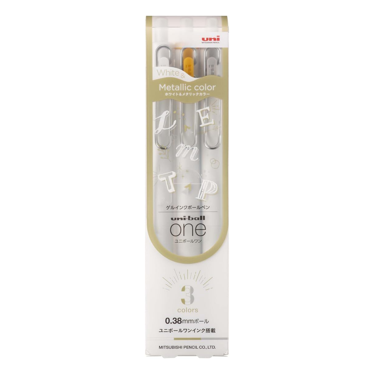 Gel Ballpoint Pen Uniball One 0.38 White, Gold, Silver 3 Pieces UMNSC38WGS3C