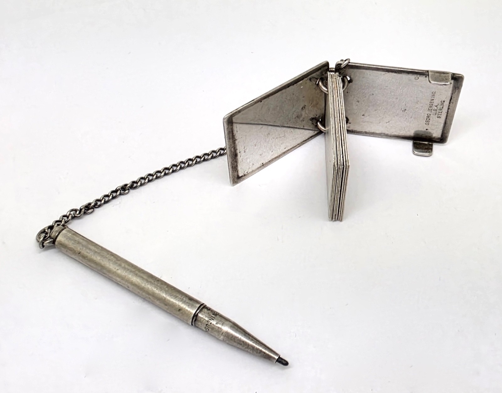 VINTAGE GEORG JENSEN TULIP STERLING SILVER MINI NOTEPAD & MECHANICAL PENCIL