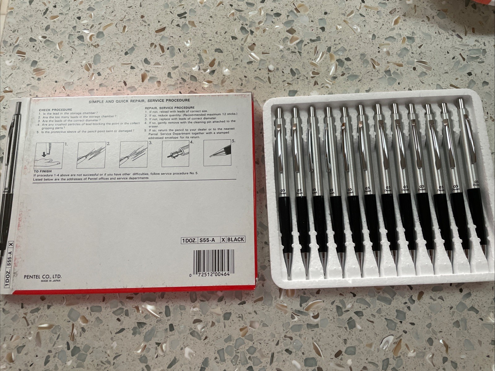 Vintage Pentel Mechanical Pencil S55 0.5mm Black Silver RARE Discontinued Pen