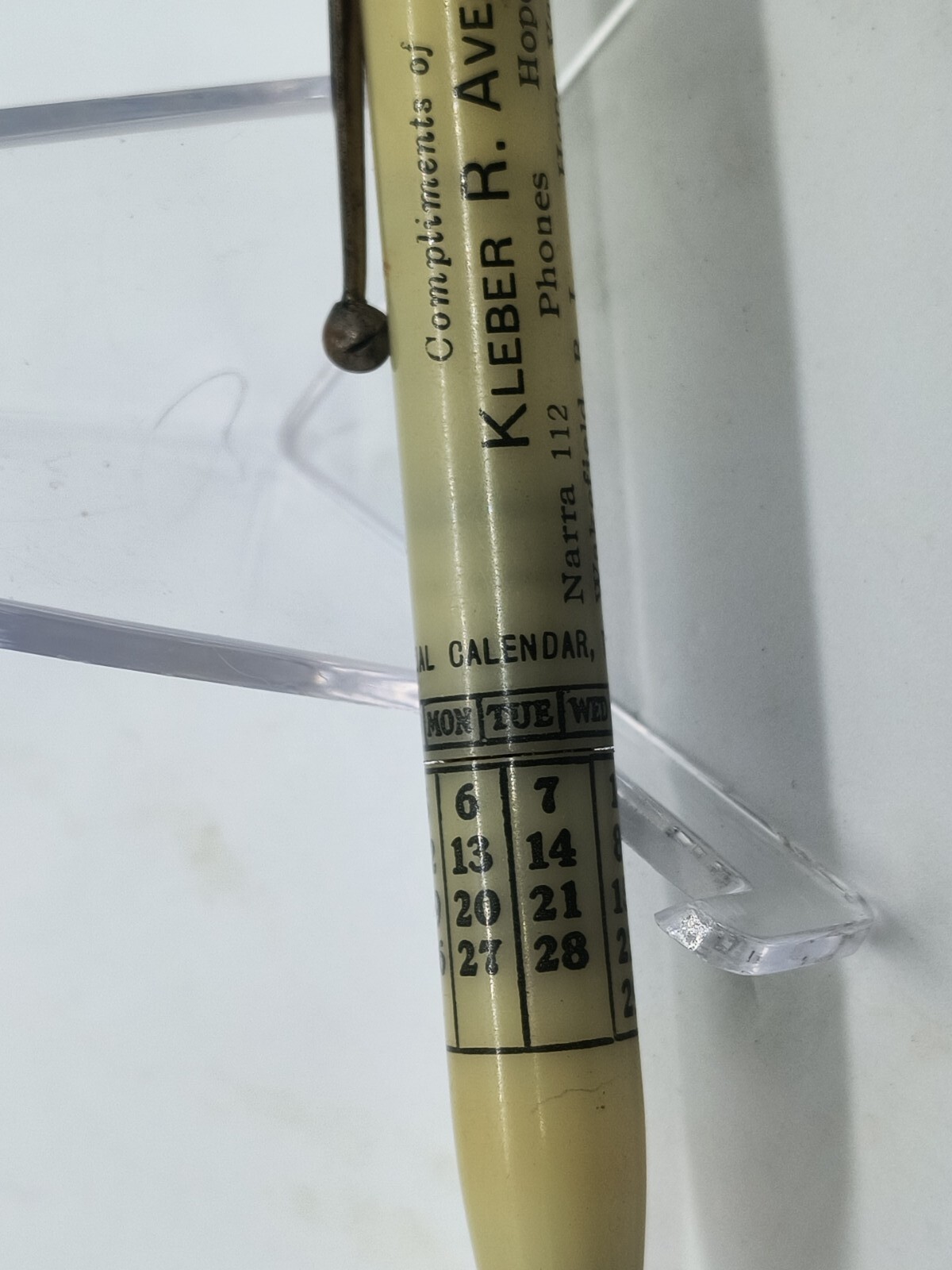 1950’s Mechanical Pencil Perpetual Calendar Base, Adv., Kleber R. Avery. 1.18mm