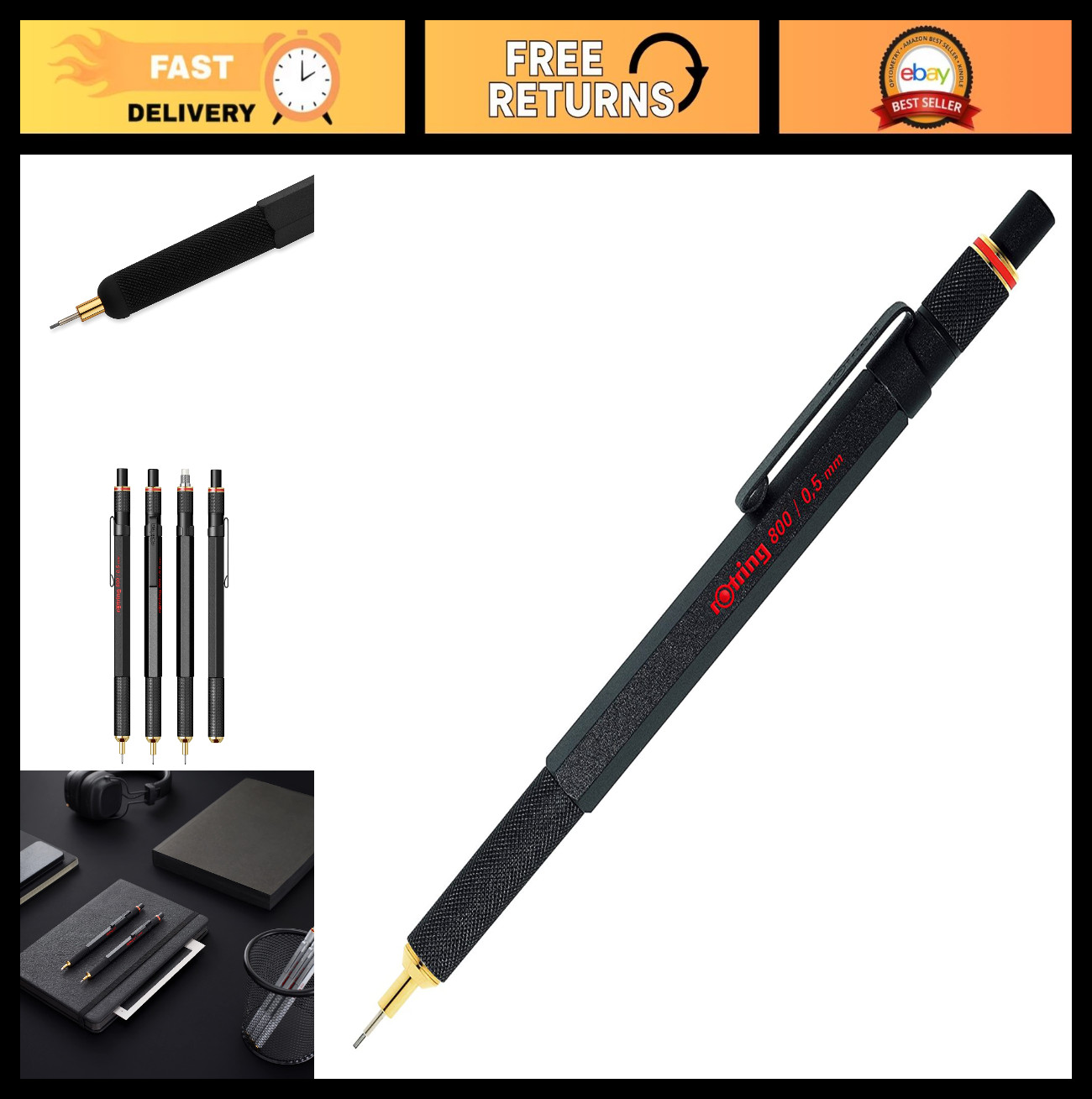 Retractable 0.5mm Mechanical Pencil – Black Metal Barrel for Drafting & Engineer