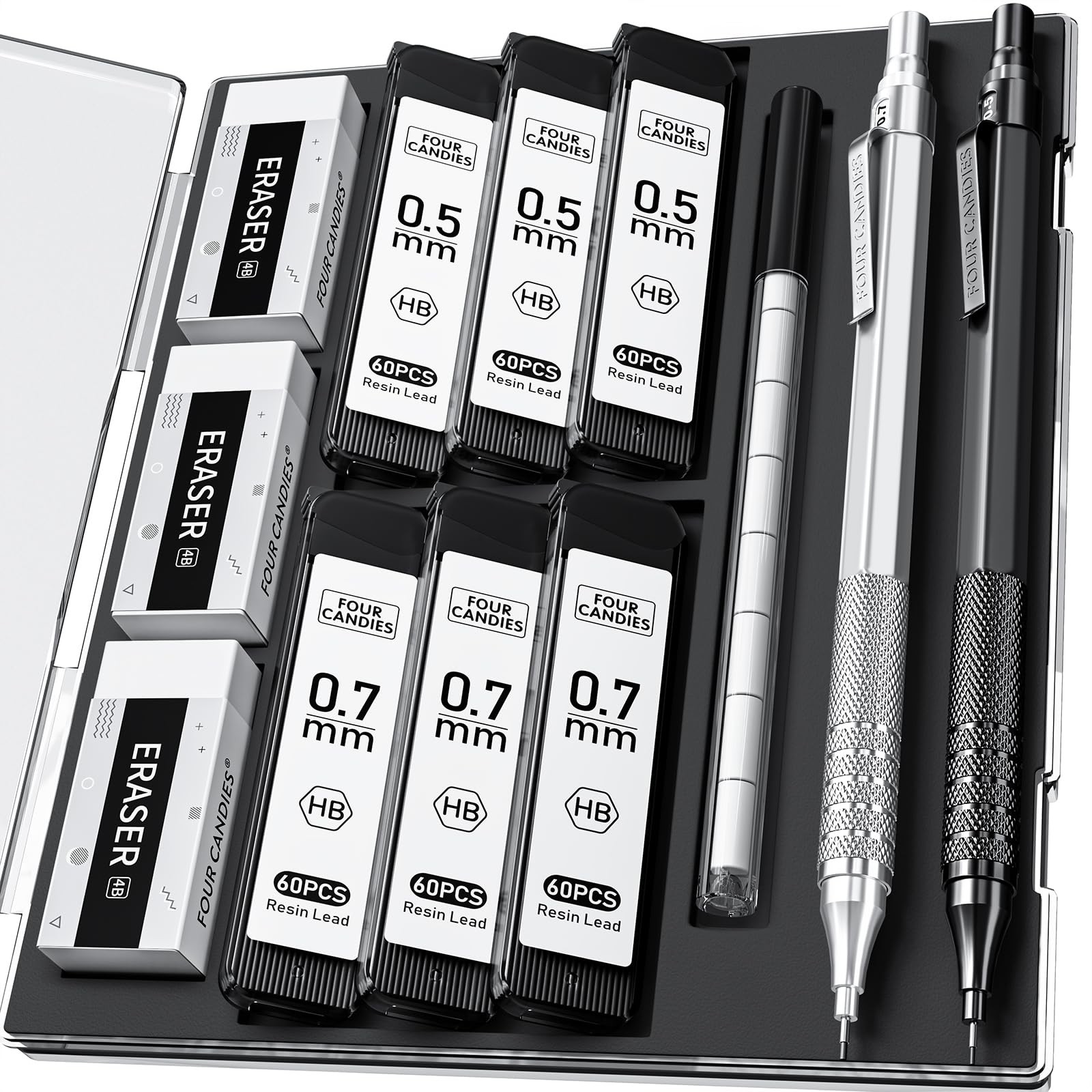 2PCS Metal Mechanical Pencils Set with Case, 0.5mm & 0.7 mm Artist Pencil wit…
