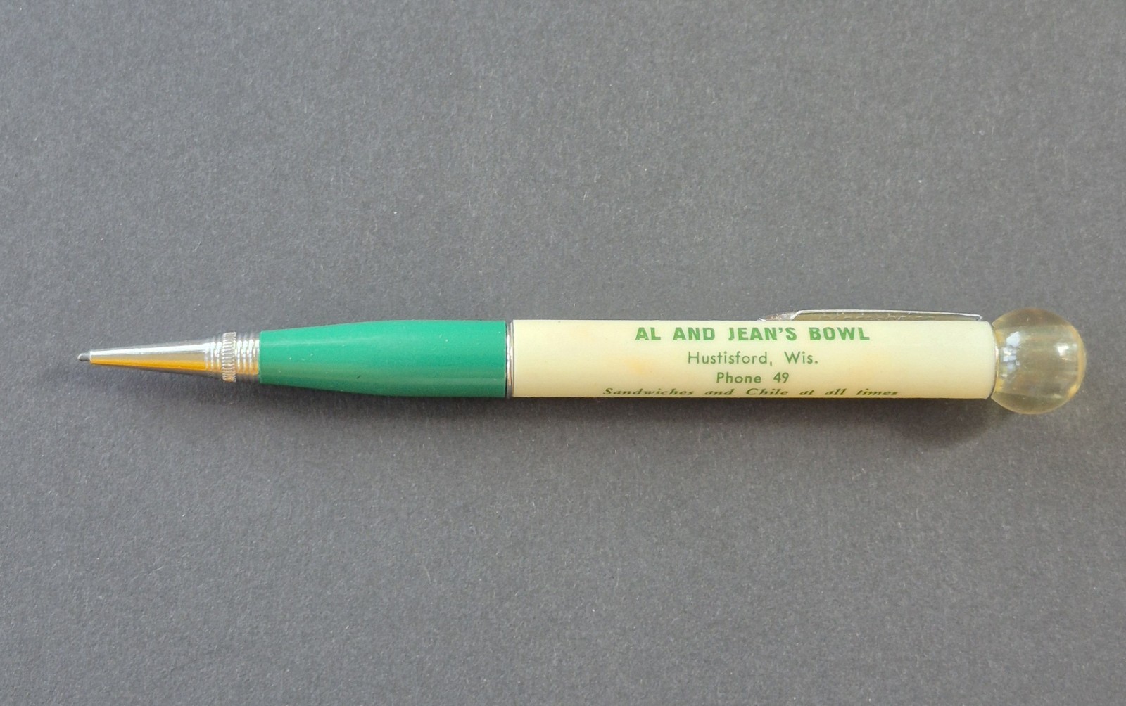 Vintage Ritepoint Mechanical Pencil Hustisford, Wis Al and Jean 5-1/8″ Ball Top