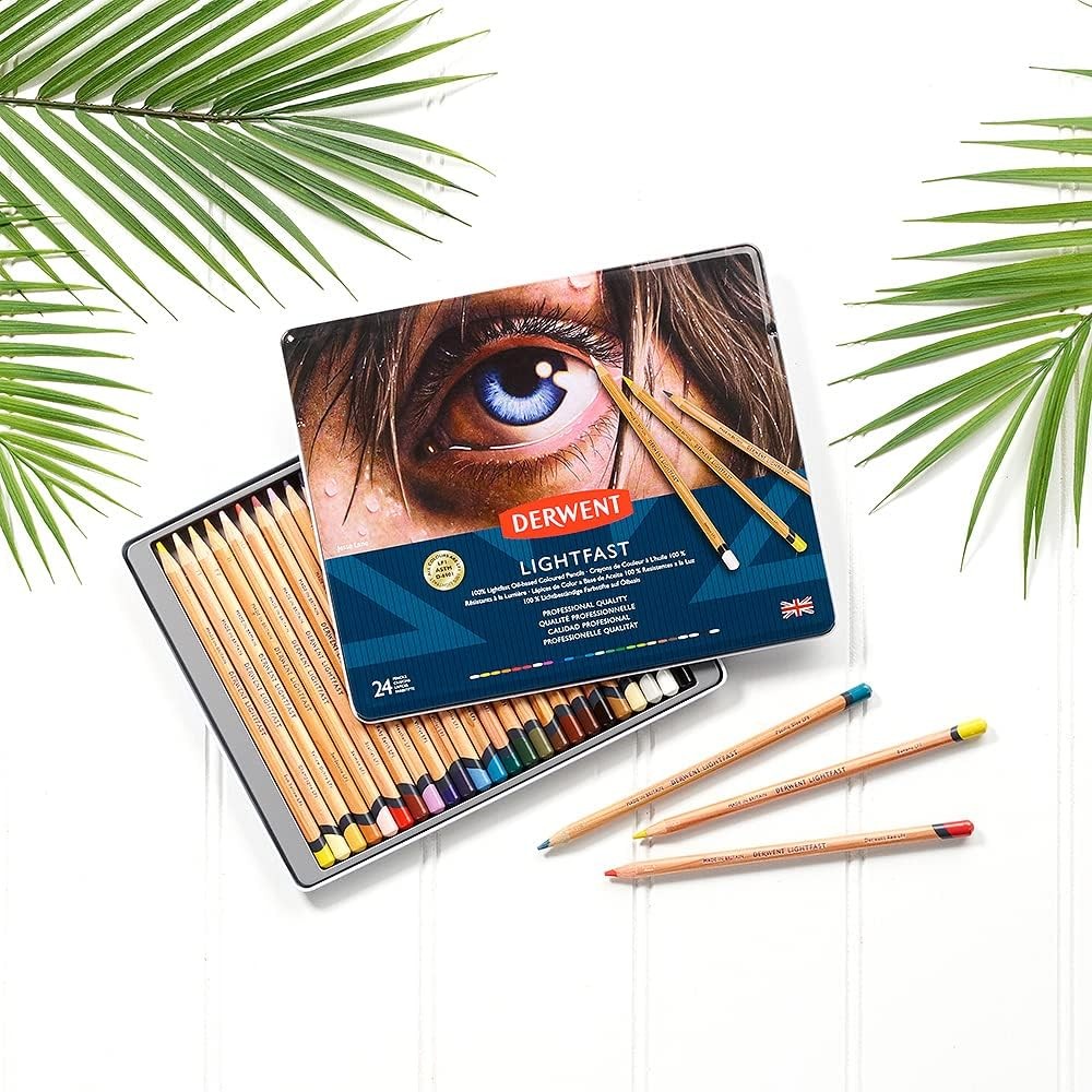 Derwent Lightfast Colored Pencils 24 Tin, Set of 24 Count (Pack 1), Multi