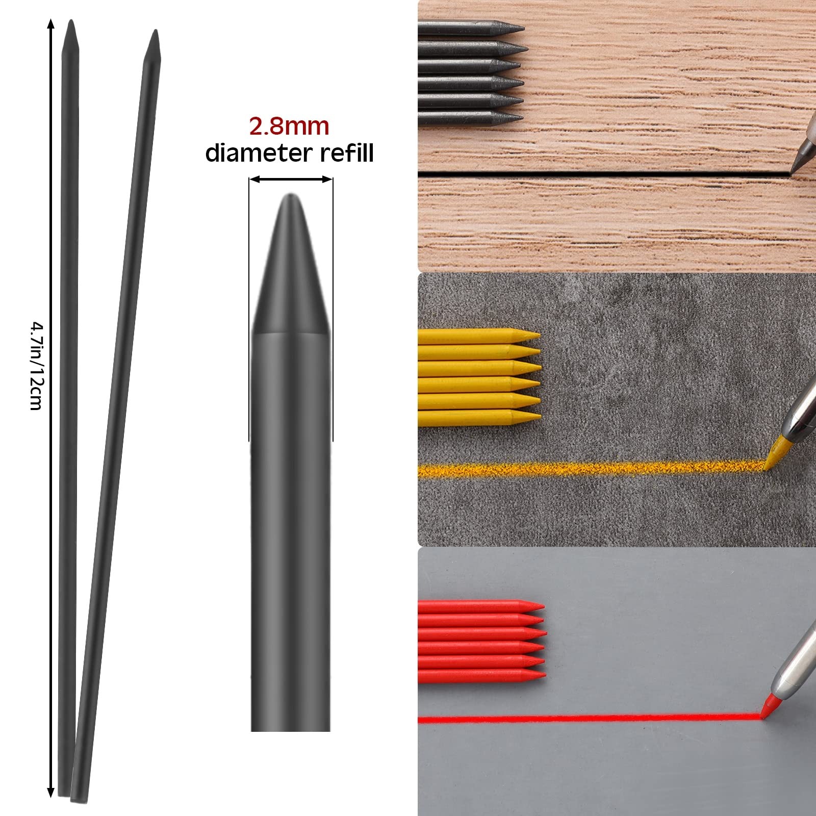 120 PCS 2.8 mm Carpenter Pencils Lead HB Refills Construction Drafting Black