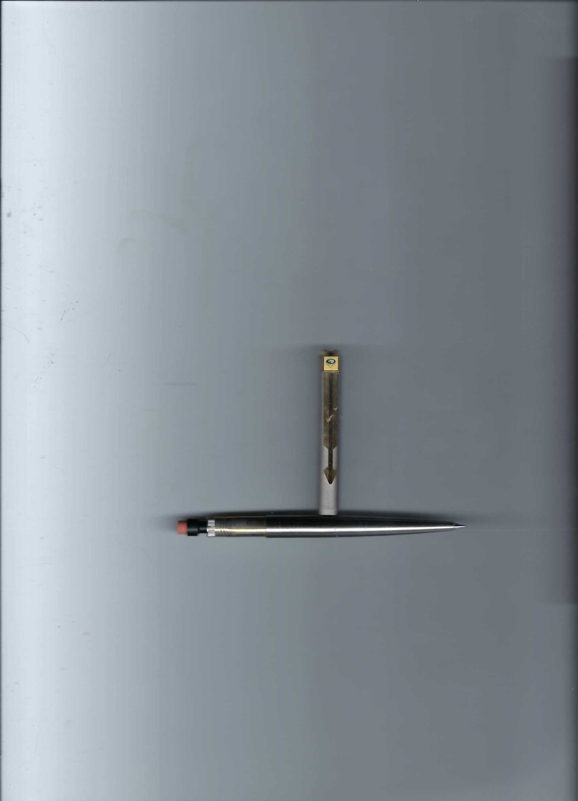 Vintage Parker Arrow Stainless Steel W/Gold Trim 0.5 mm Automatic Pencil W/ Adv.