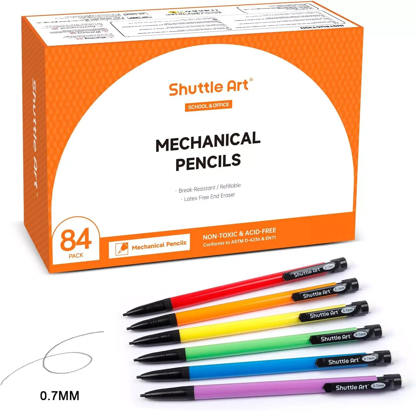 Bulk Mechanical Pencils 84 Pack 0.7mm HB #2 Assorted Colors for School Office