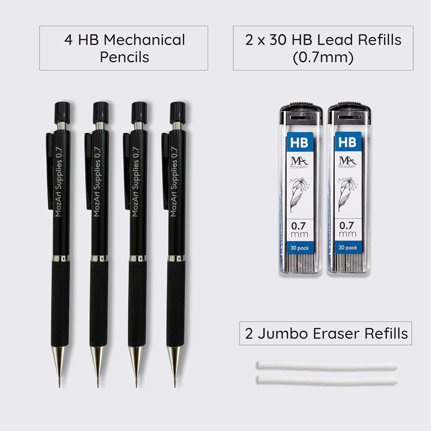 MozArt Mechanical Pencil 0.7mm Set with Case – With 2 x 30 HB Lead Refills, E…