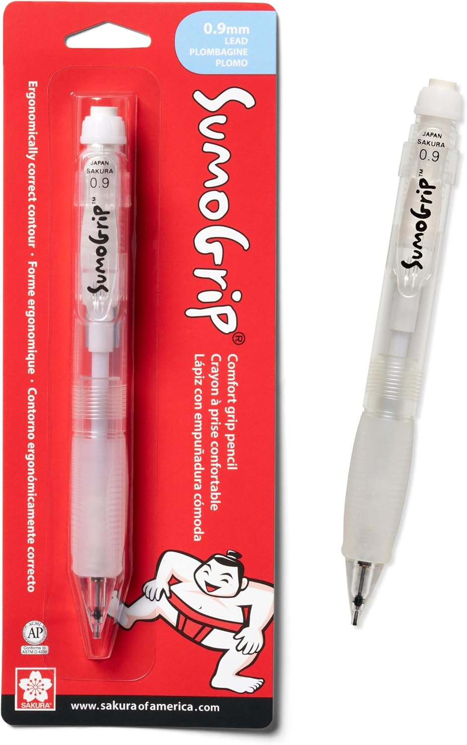 Sumogrip Pencil with Comfort Grip – 0.9 Mm Ergonomic Mechanical Pencil – Clear