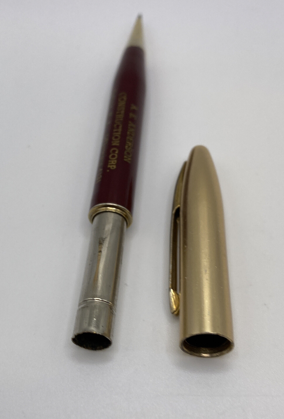 Vtg SHAW BARTON ADVERTISING MECH PENCIL MAROON & GOLD – AE Anderson Buffalo, NY