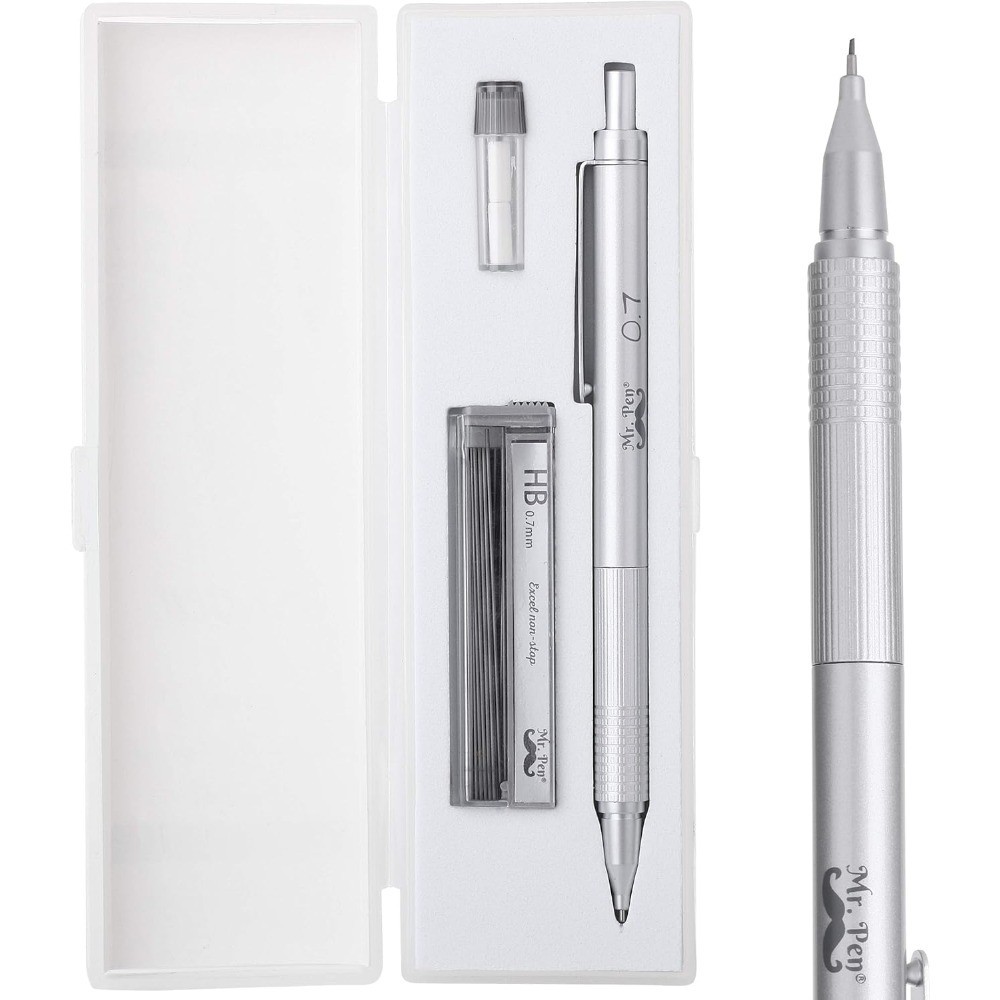 0.7mm Mechanical Pencil for Drawing, Metal Drafting Pencil with Case