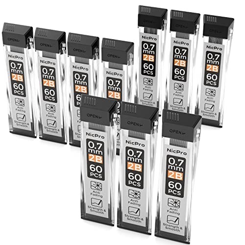 600 PCS 0.7mm Mechanical Pencil Refills 2B Lead 10 Tubes