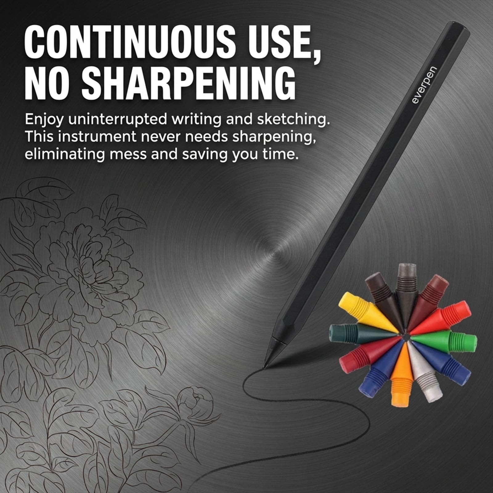 Metal Alloy Forever Pencil with 12 Colored Refill Tips – No Sharpening, Ideal fo