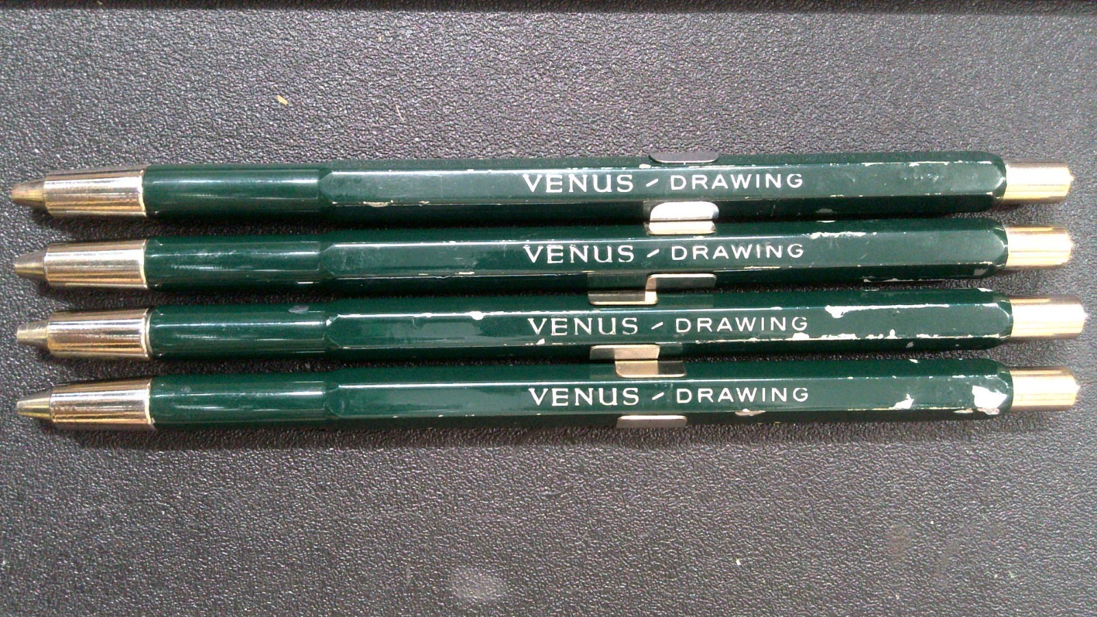 Lot of 4 Vintage Venus Drafting Drawing Pencil Green Hex Body All Metal