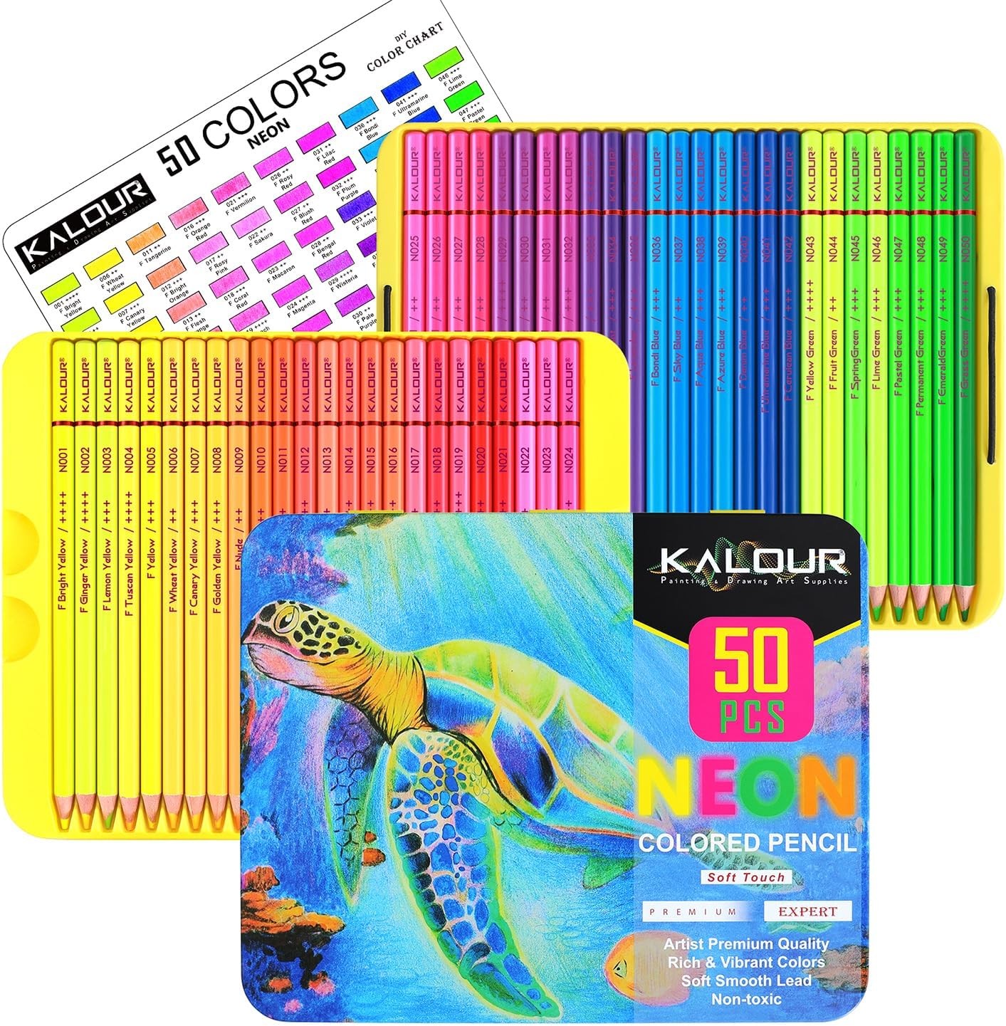 KALOUR PDAS 50 Neon Colored Pencils for 50 Count (Pack of 1), Multicolor