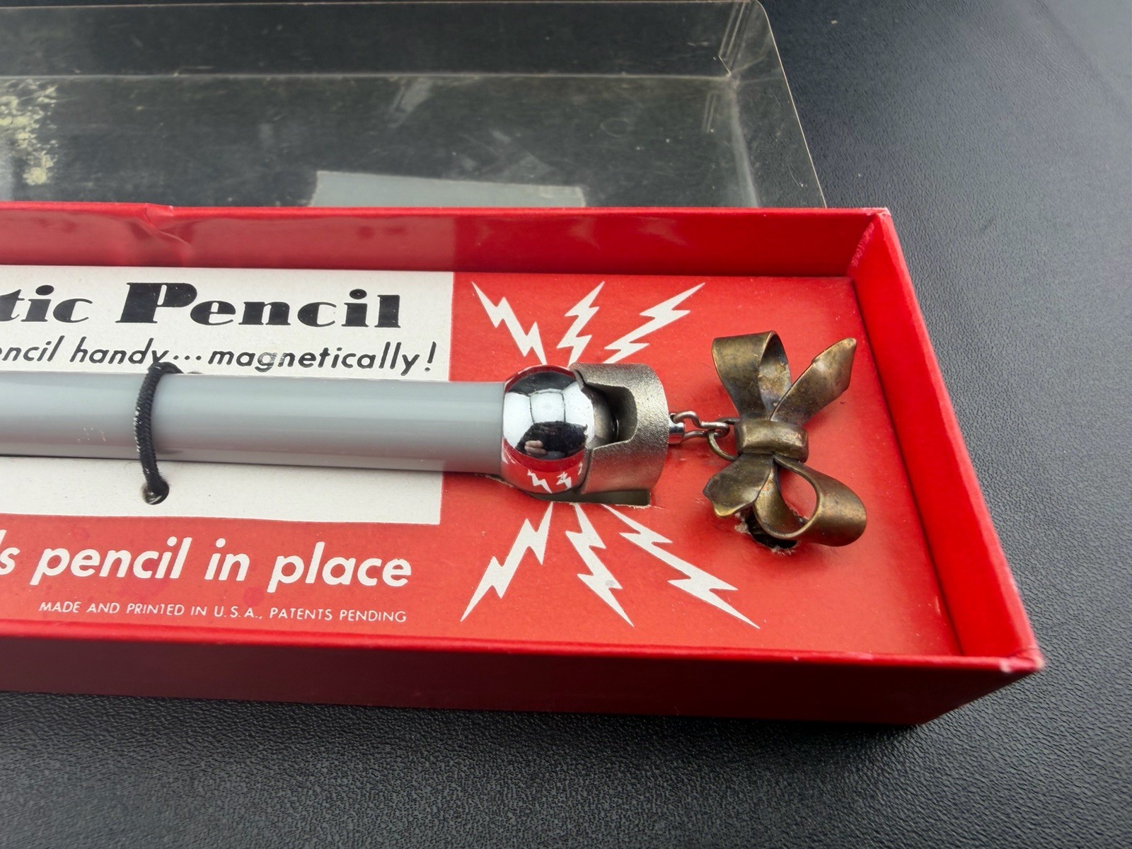 Vintage PAT Magnetic Mechanical Pencil Desk Clip Holder With Box