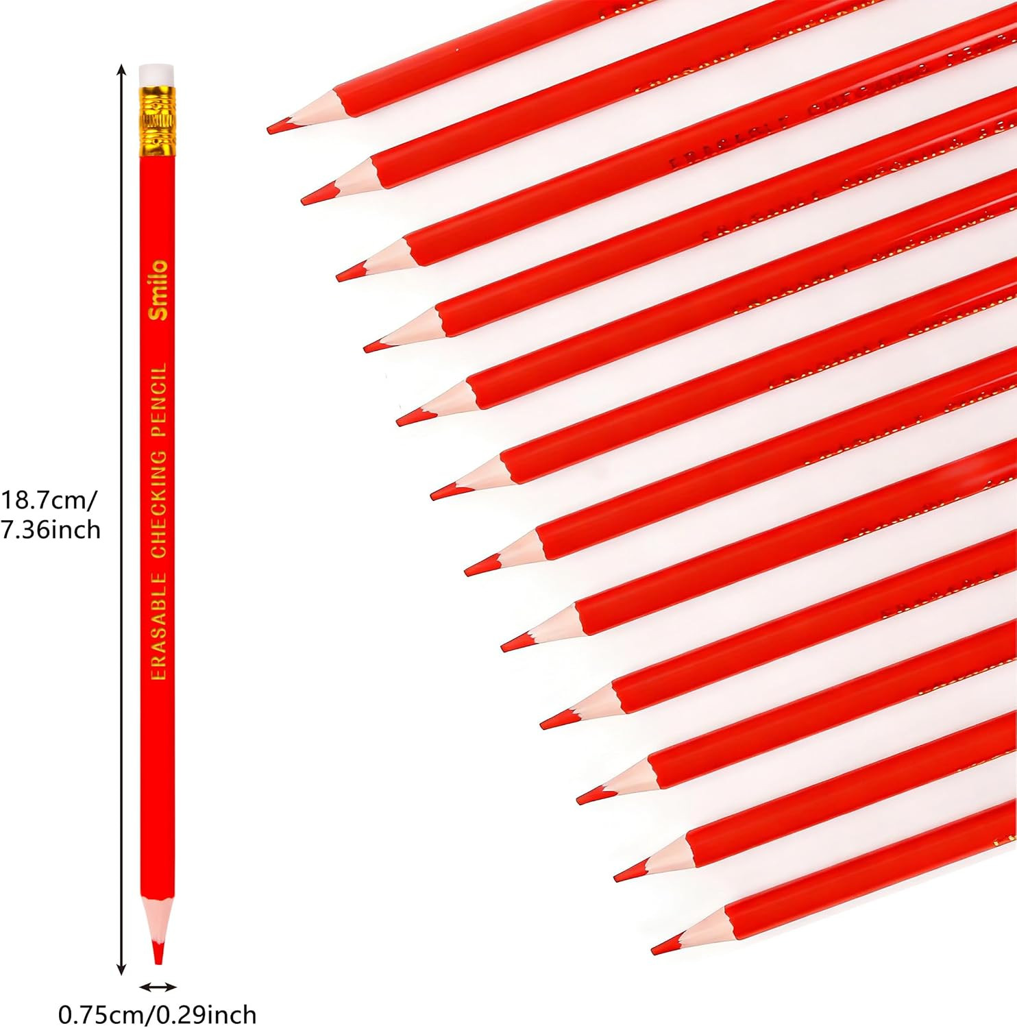24-Count Red Pencils with Erasers, Erasable Pre-Sharpened Triangular Grip for Co