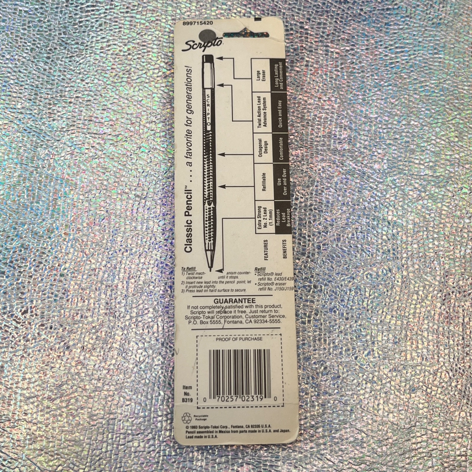 1993 Scripto Pencil Classic Combo Long Lead Pack B319 02319 Clear