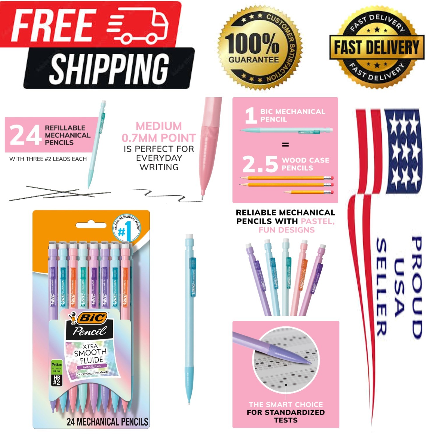 Effortless Writing with Xtra-Smooth 0.7mm Pastel Mechanical Pencils & Erasers