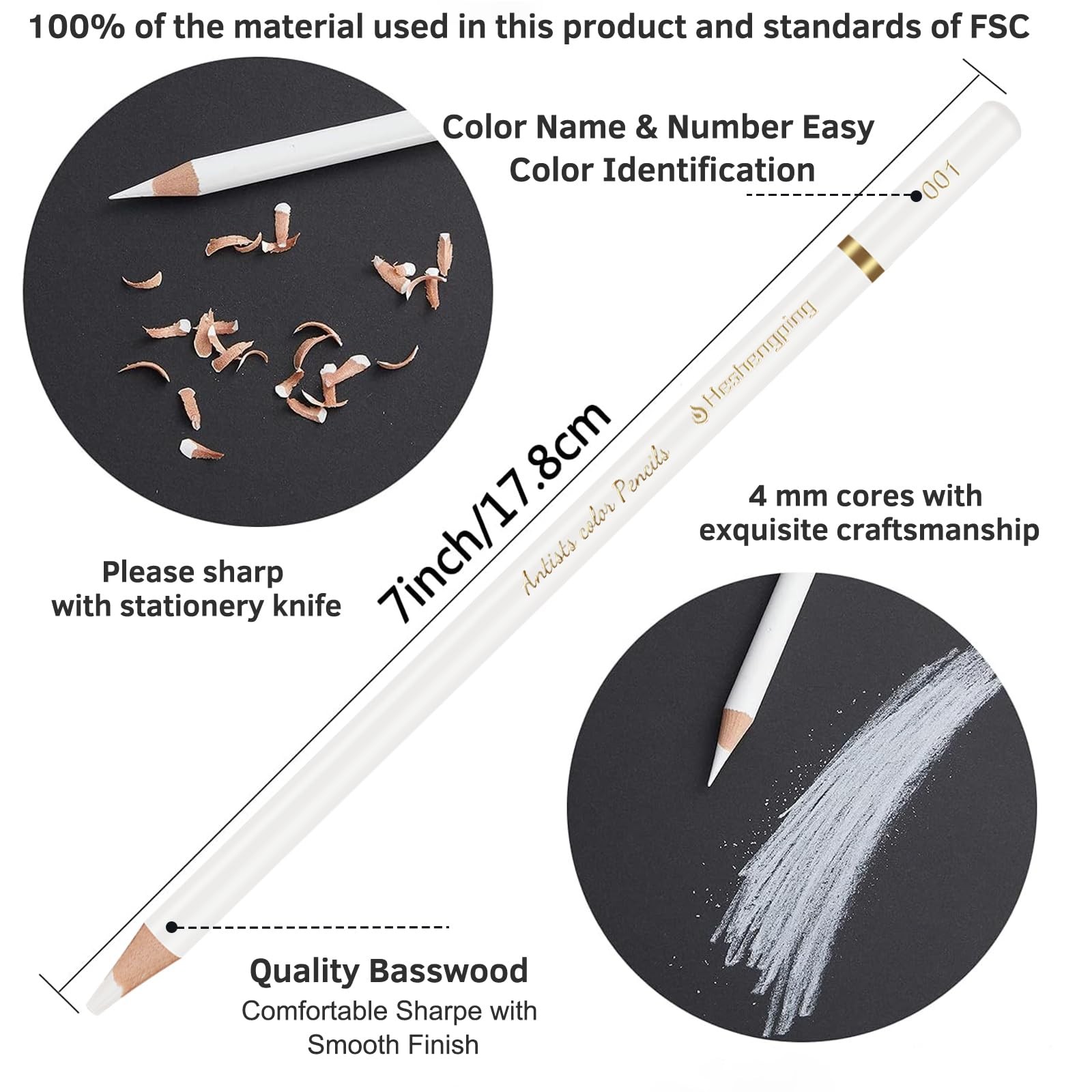 White Color Pencils, Professional 6 Pack Draw Pencil for Sketching,