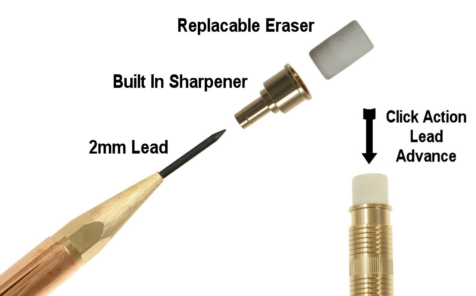 Throw Back Handcrafted 2mm Pencil in 24ct. Gold with Raw Copper Body / #341