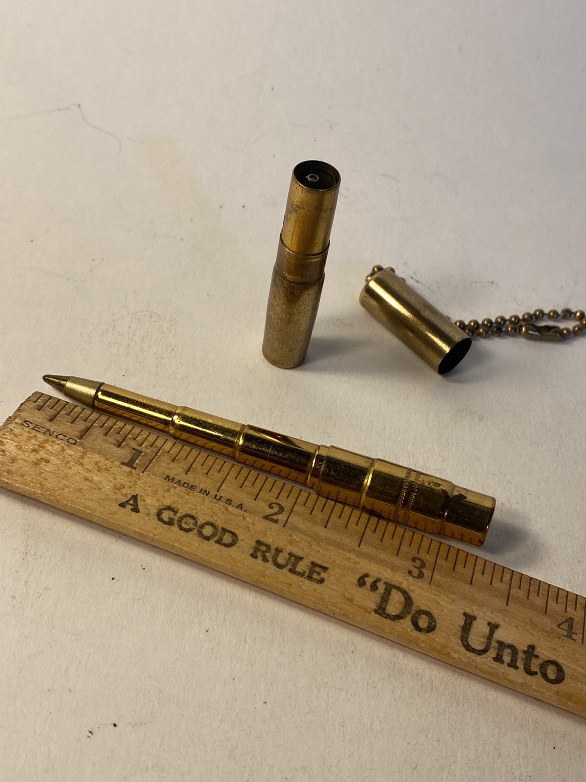Vintage Pair Of Brass Pen & Telescoping Mechanical Pencil J.L. Chatelaine