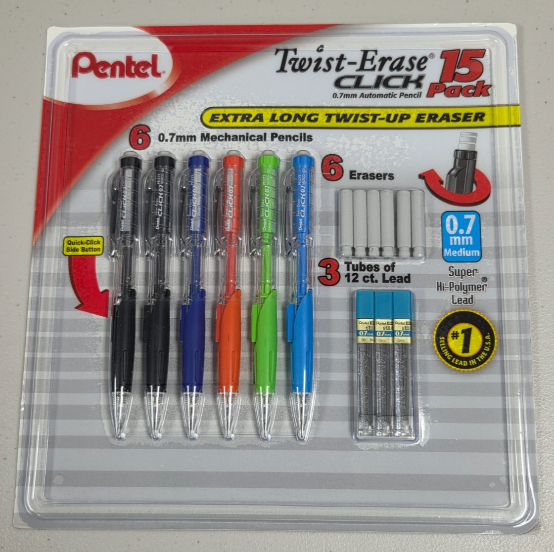 Pentel Twist-Erase Click Mechanical 0.7 mm Automatic Pencil Set + Leads + Eraser