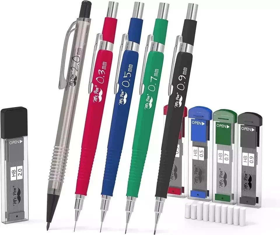 Mechanical Pencil Set with Lead and Eraser Refills, 5 Sizes – 0.3, 0.5, 0.7, 0.9