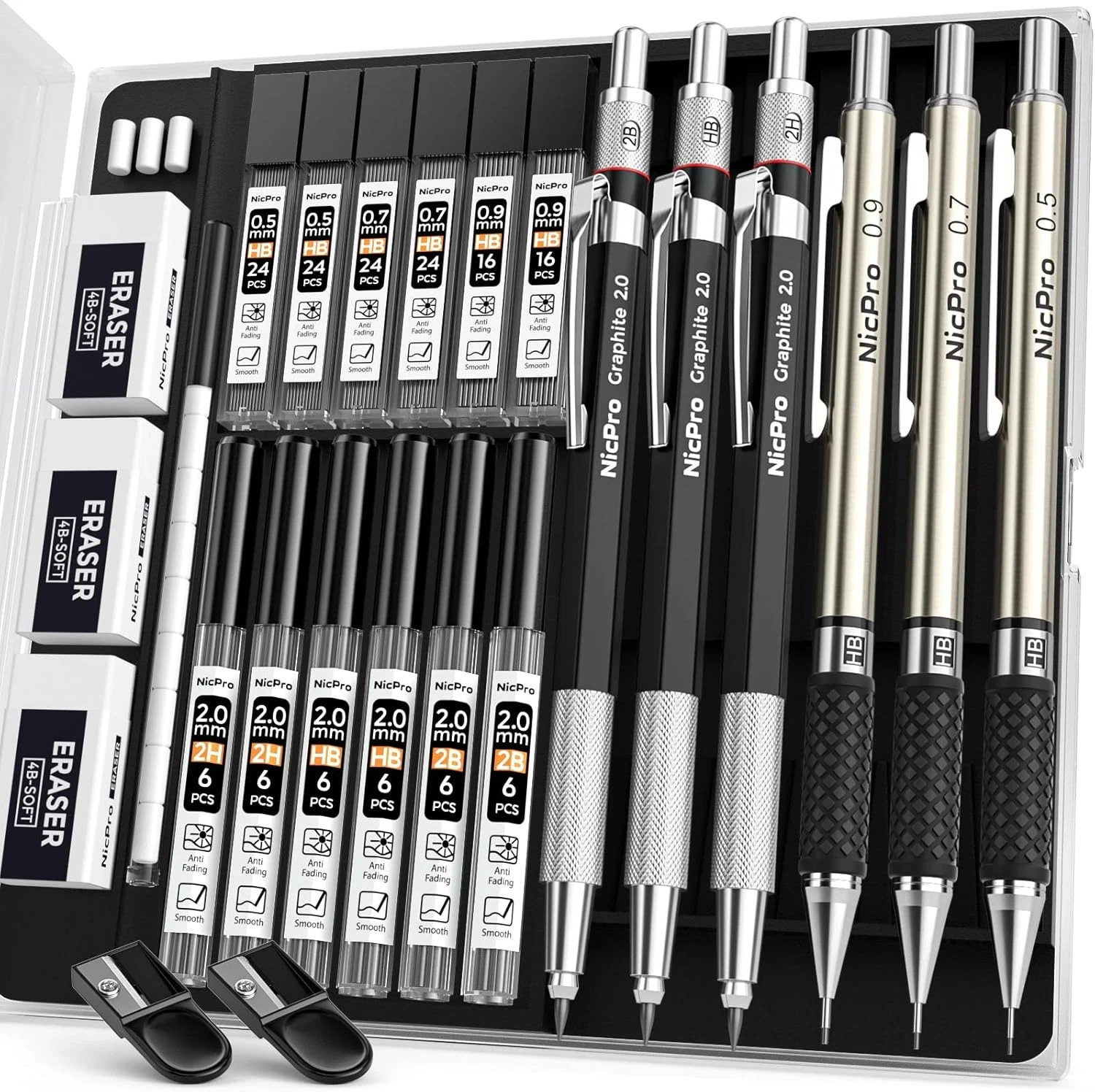 6PCS Art Mechanical Pencil Set, 3PCS Metal Drafting Pencil 0.5 Mm & 0.7 Mm & 0.9