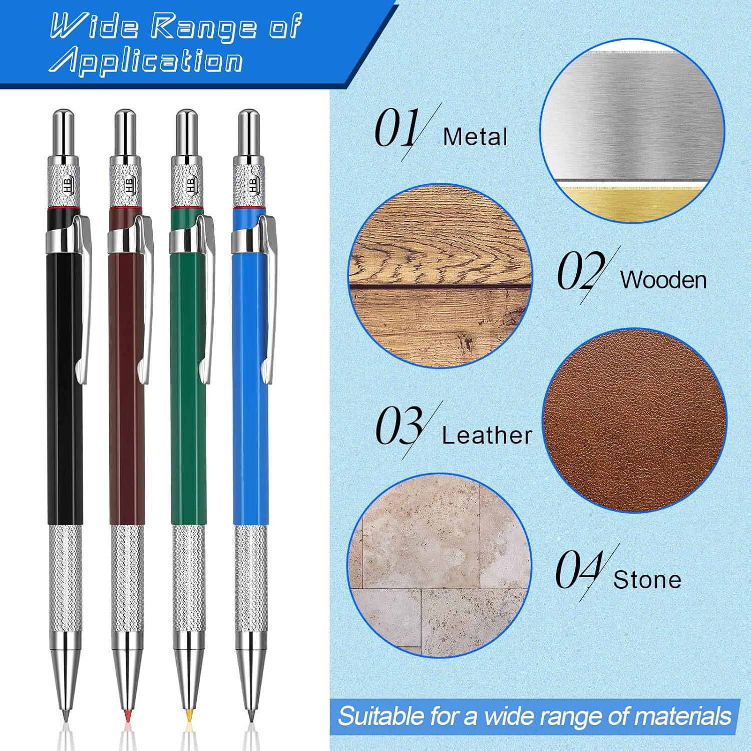 4 Pieces Welder Pencil with 60 Pieces round Refills Mechanical Pencil Metal Mark