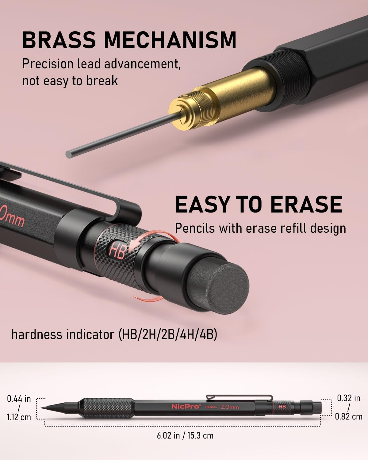2mm Mechanical Pencils Set with Case, 65 Graphite Lead Refills Black 5 Pack