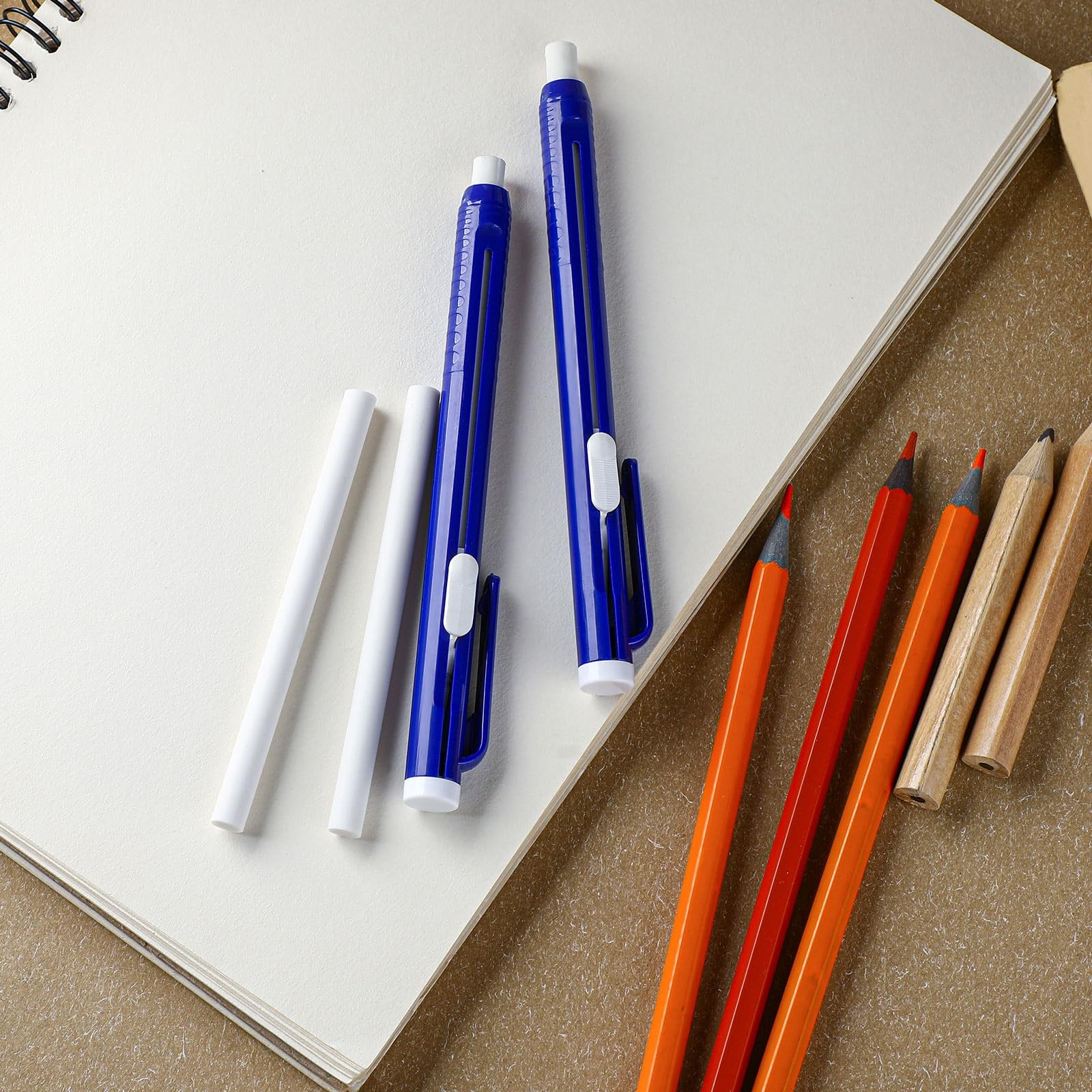 12 PCS Solid Blue Retractable Mechanical Eraser Pen Stick Refill Writing Tools