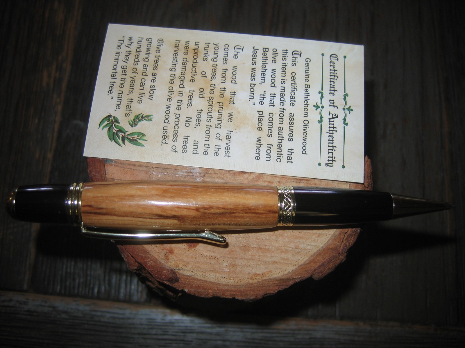 Gorgeous Handmade Gold Sierra twist Open Pencil in Certified Holyland Olivewood