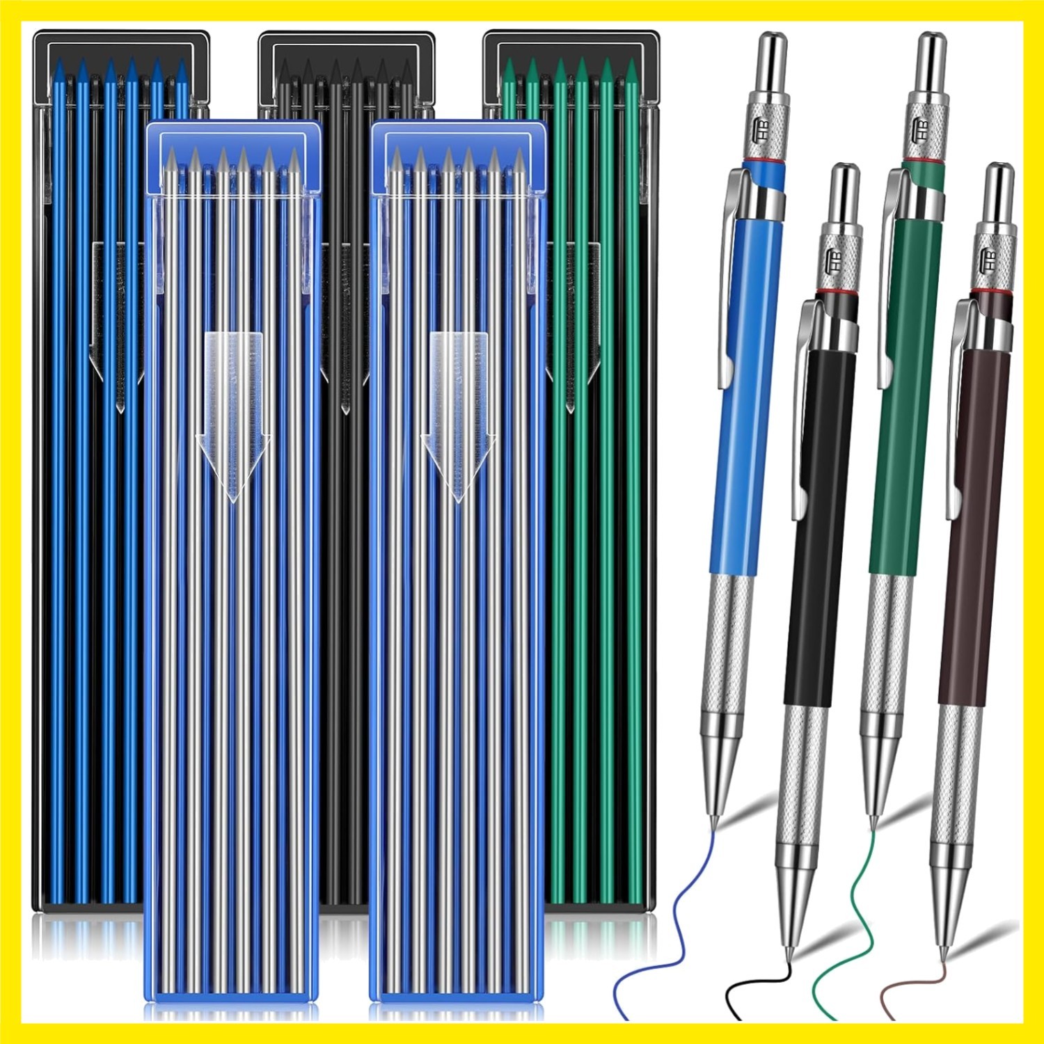 4 Pieces Welder Pencil with 60 Pieces Round Refills Mechanical Pencil Metal M…
