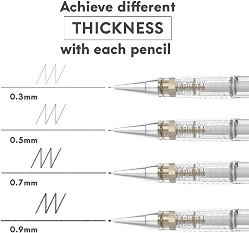 MozArt Mechanical Pencil Set – 4 Sizes: 0.3, 0.5, 0.7 & 0.9 mm, 30 HB Lead