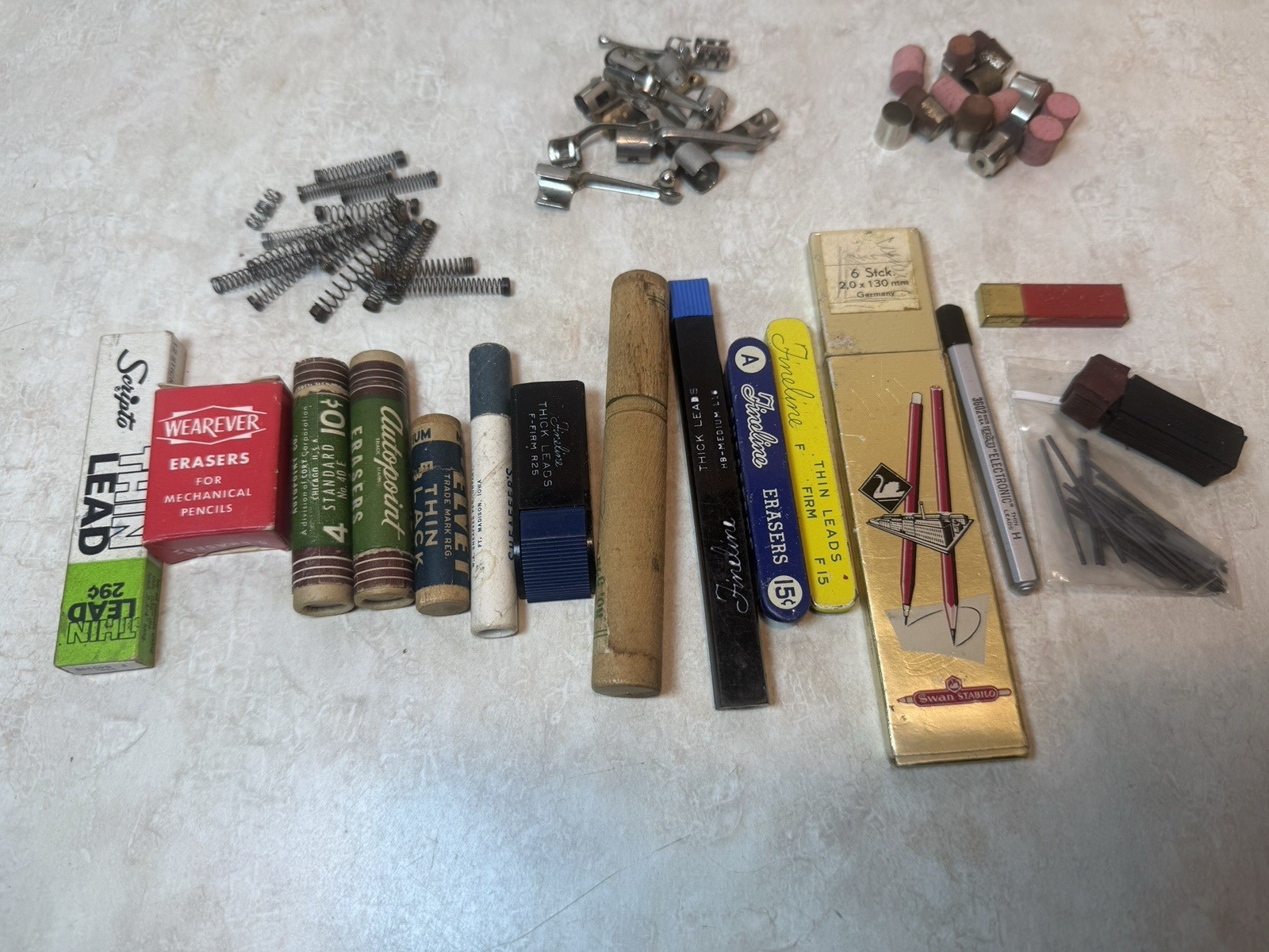 Assorted Lot of Lead & Erasers & Springs & Clips for Vintage Pens Pencils