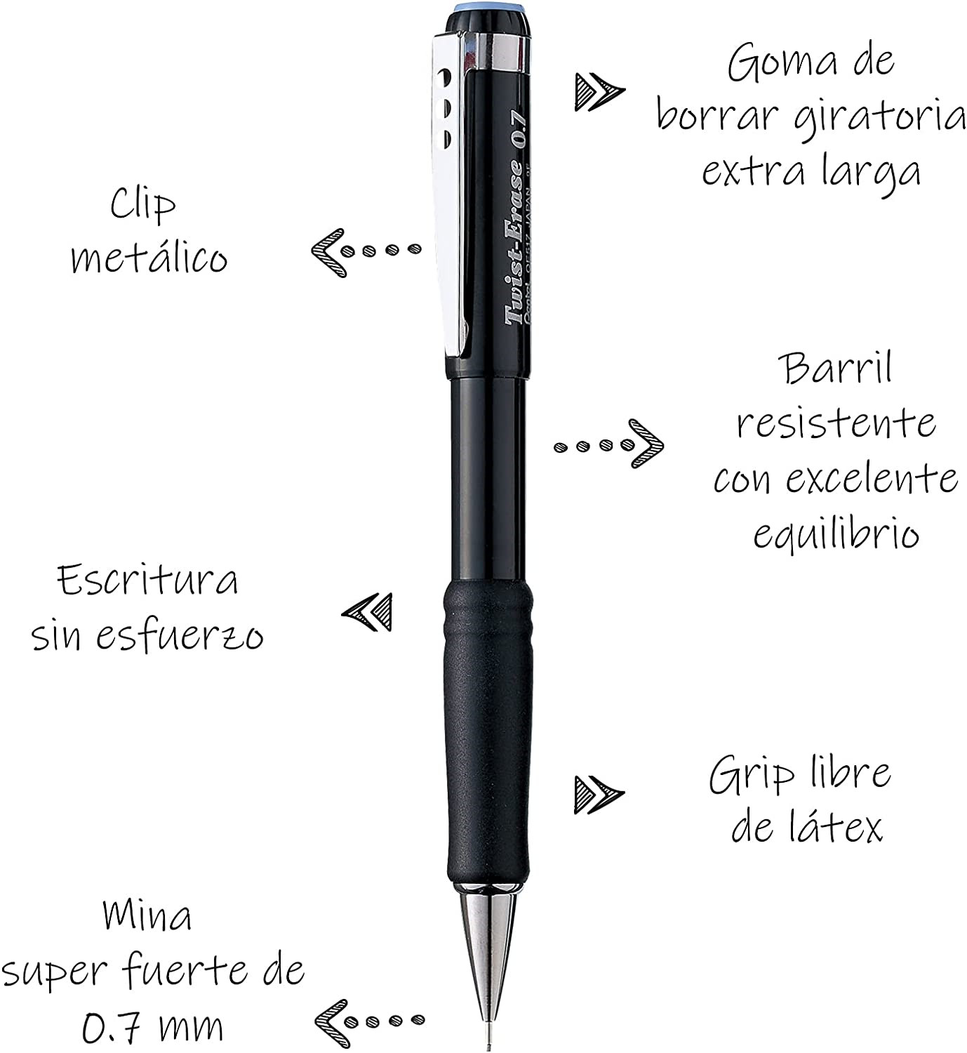 Pentel Twist-Erase III Mechanical Pencil, 0.7mm, Black Barrel, 12 Pack QE517A-12