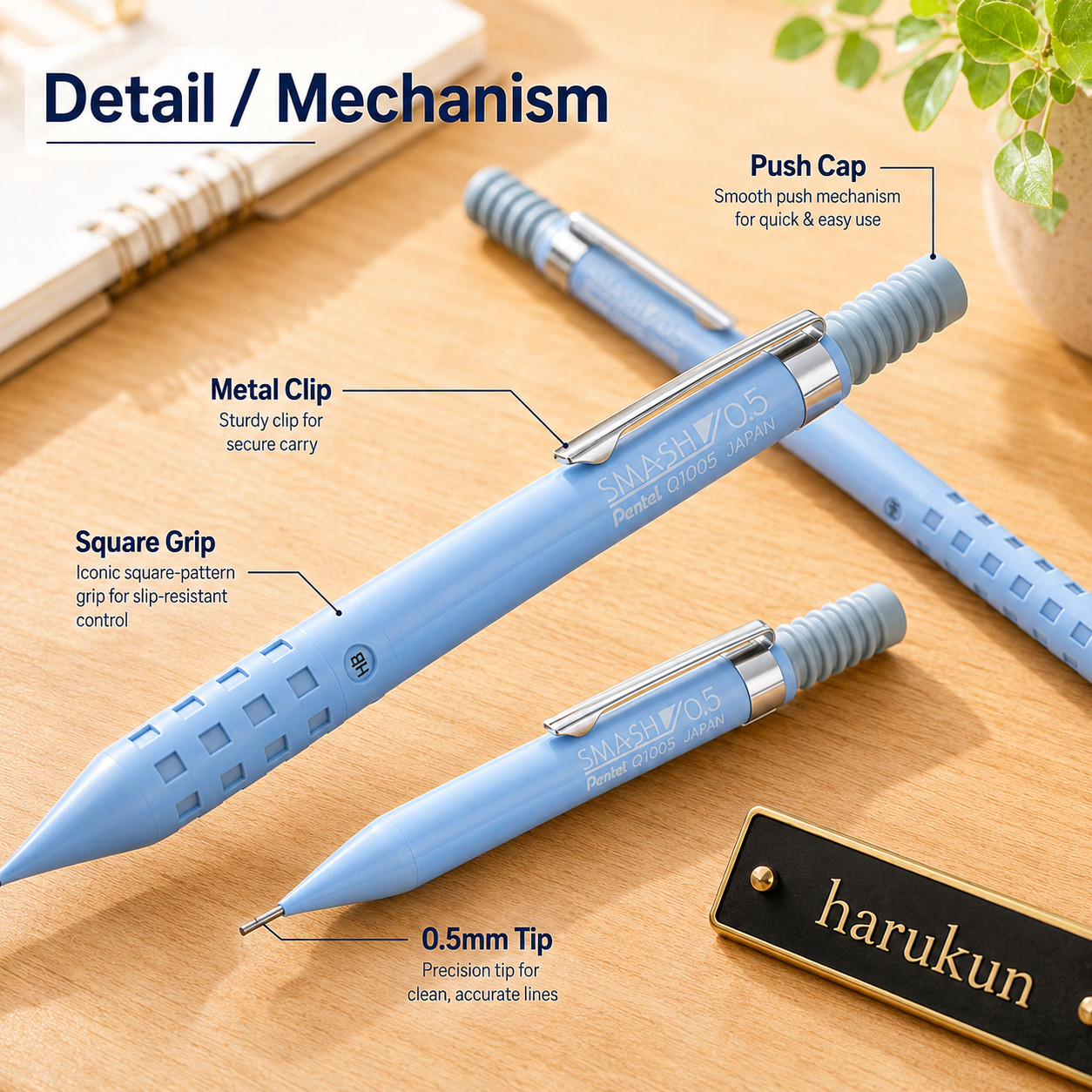 Pentel Smash Q1005-20A Serenity Blue 0.5mm Mechanical Pencil 3pcs Set