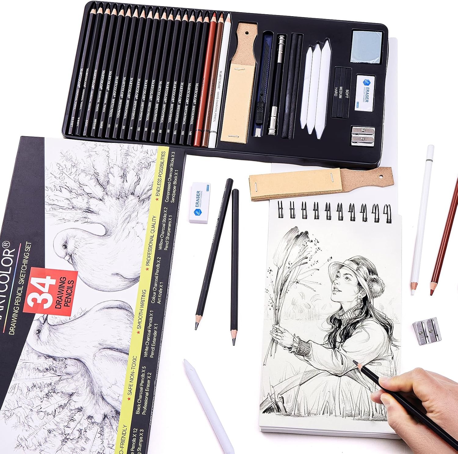Drawing Sketching Pencils Set, 34 1 Count (Pack of 34), Black – 34 Pack